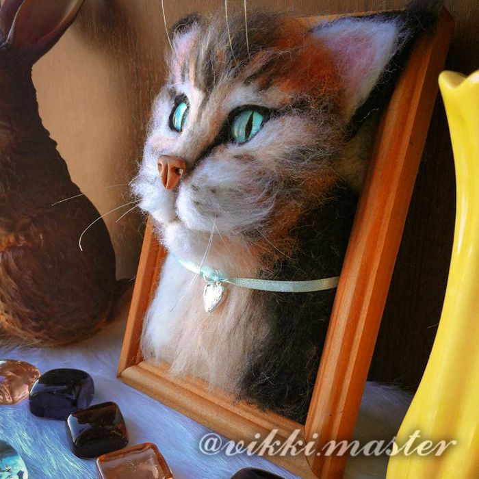 Портрет кота из шерсти ручной работы