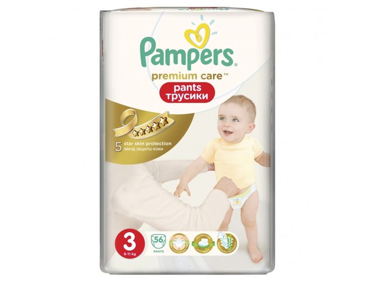 Подгузники-трусики Pampers Premium Care 6-11 кг, размер 3, 56 шт.