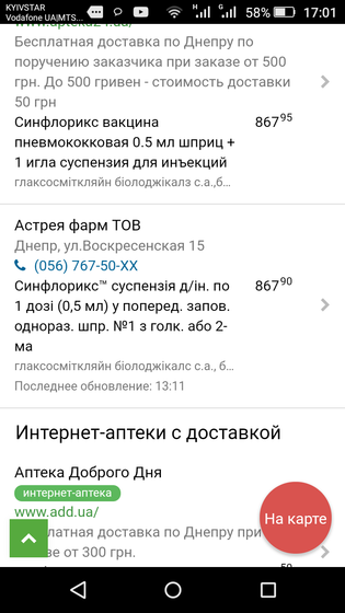 Прививка Синфлорикс Днепр