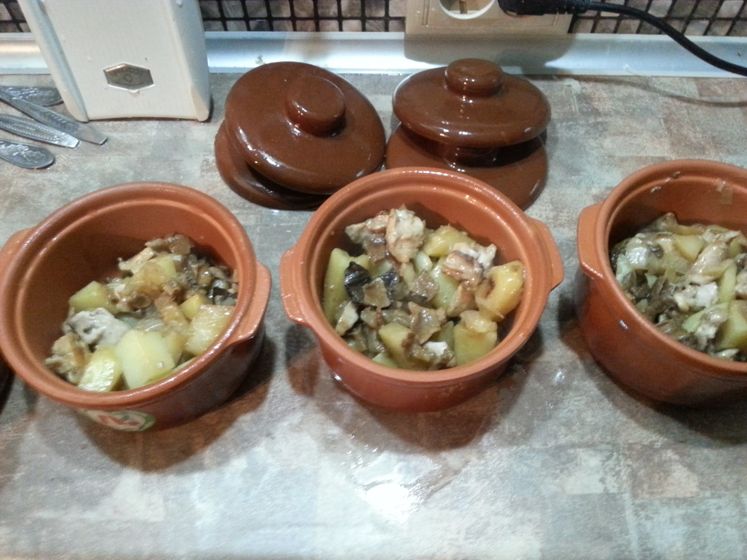 Что приготовить на ужин- сырный суп и горшочки картошка/курица