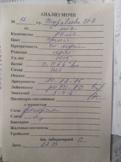 Пришёл анализ мочи,сказали что