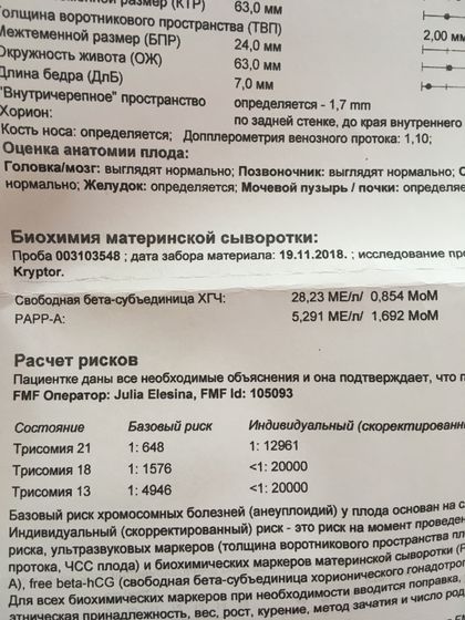 Результаты 1 скрининга с кровью